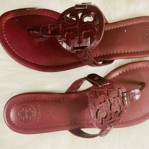 Tory Burch Red Thong Sandals with Medallion